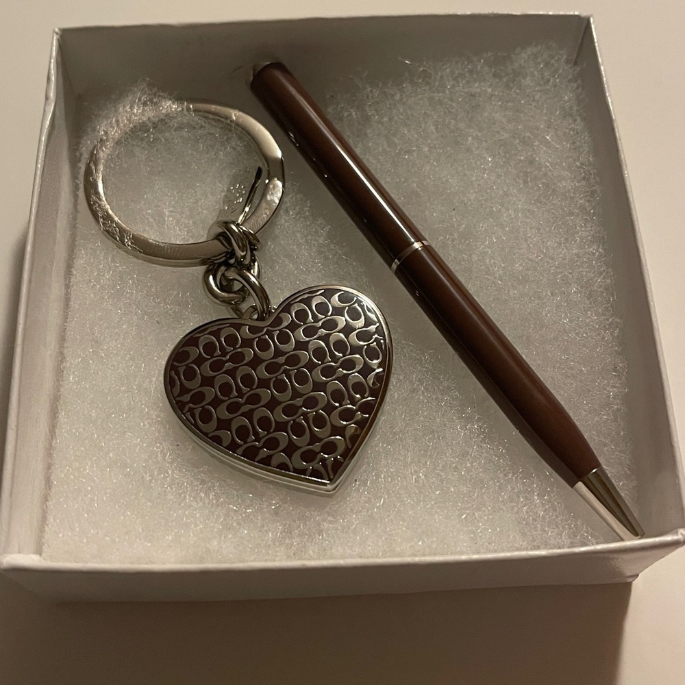 Coach Heart Keychain in Brown and Silver